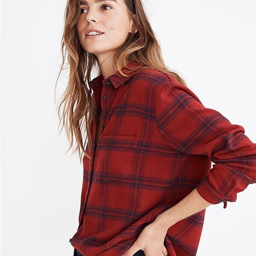 EUC Flannel Oversized Ex-Boyfriend Shirt in Windowpane (L) bright garnet